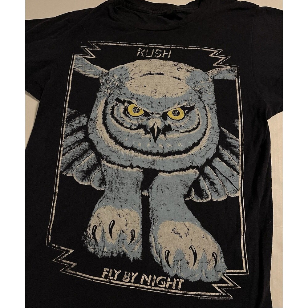 RUSH Fly By Night Owl Album Retro Rock Band T-Shirt SMALL Black Music Tour